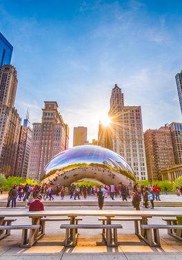 Take in the scenic views of Chicago and Los Angeles