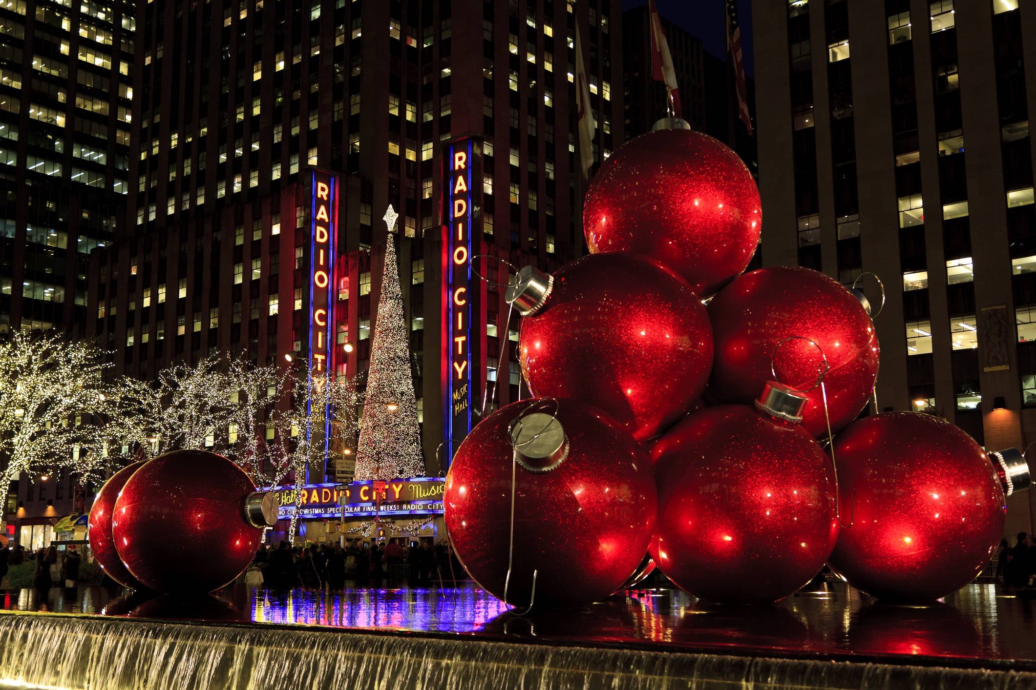 Radio City and Red Holiday Ornament Balls